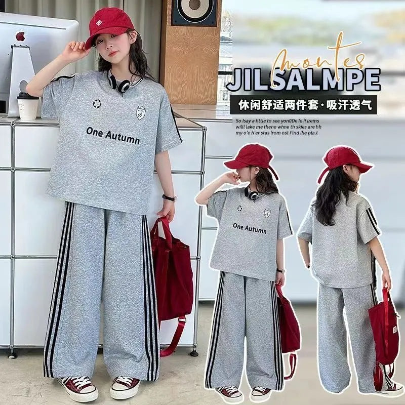 Girls’ Summer 2025 Short-Sleeved Sports Two-Piece Set – Summer Kids Fashion Nepal | Tudoholic