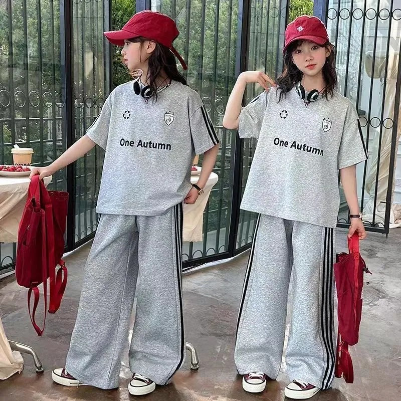 Girls’ Summer 2025 Short-Sleeved Sports Two-Piece Set – Summer Kids Fashion Nepal | Tudoholic