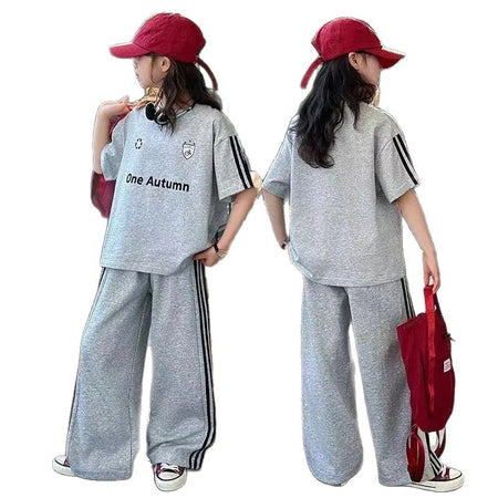 Girls’ Summer 2025 Short-Sleeved Sports Two-Piece Set – Summer Kids Fashion Nepal | Tudoholic