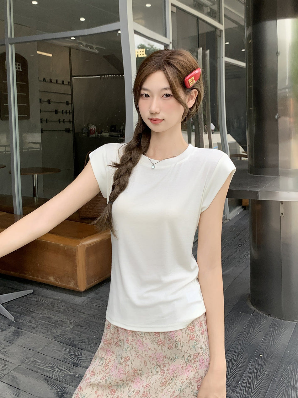 White Round Neck Casual T-Shirt Women Summer 2026
