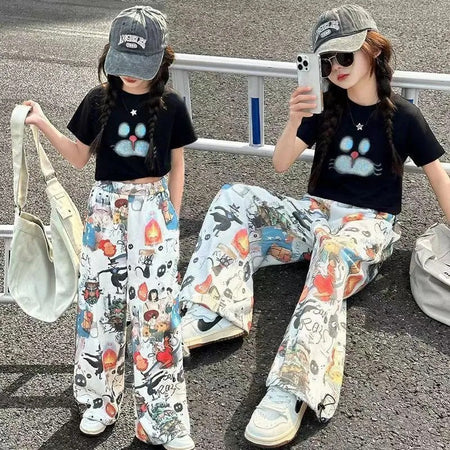 Girls’ Summer 2025 Graffiti Two-Piece Set – Summer Kids Fashion Nepal | Tudoholic