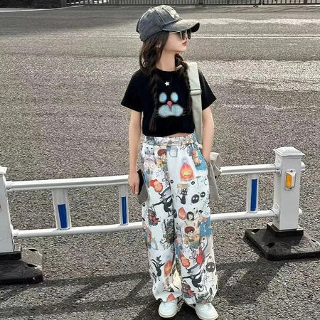 Girls’ Summer 2025 Graffiti Two-Piece Set – Summer Kids Fashion Nepal | Tudoholic