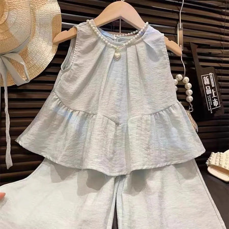 Girls’ Summer 2025 Sleeveless Ruffle Two-Piece Set – Summer Kids Fashion Nepal | Tudoholic