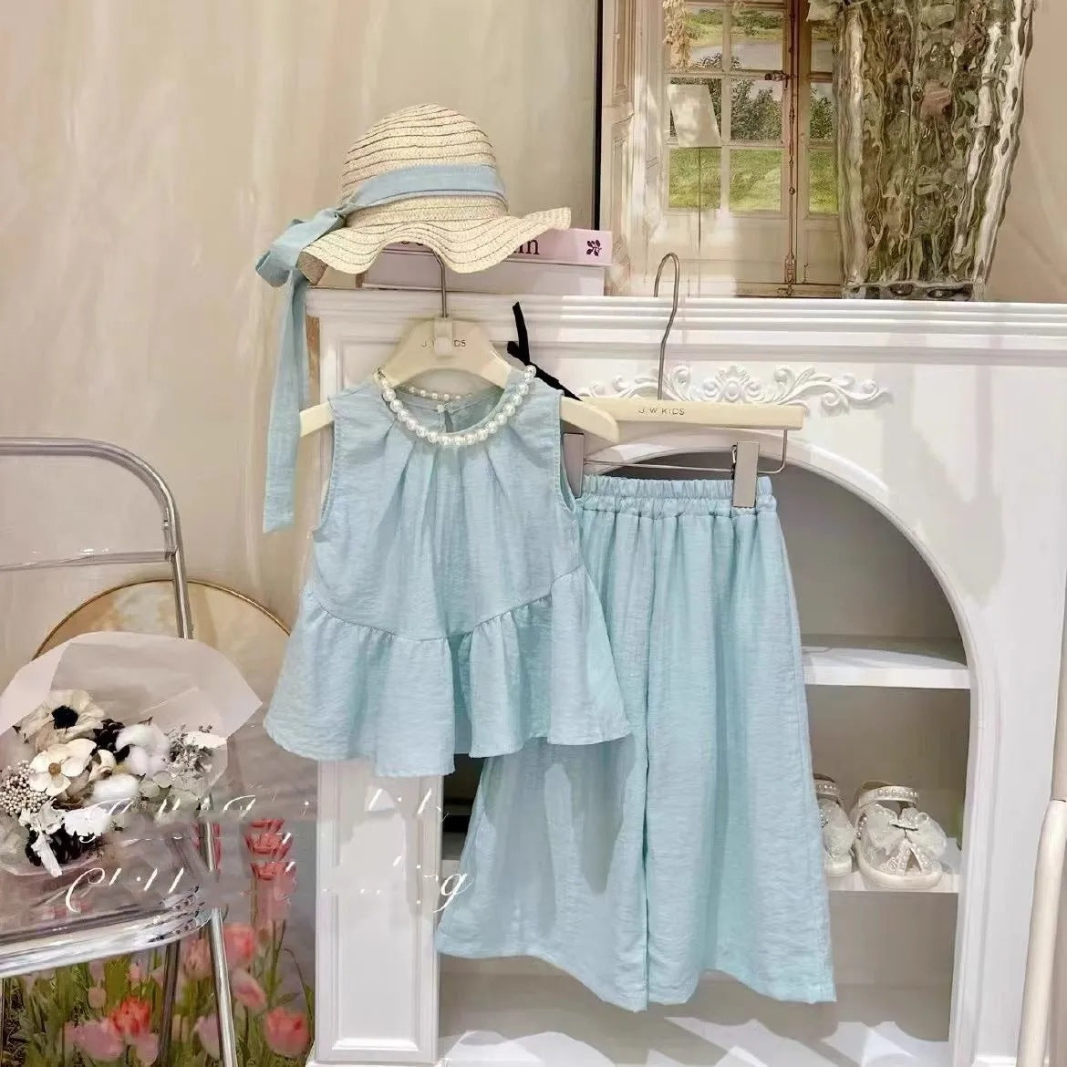 Girls’ Summer 2025 Sleeveless Ruffle Two-Piece Set – Summer Kids Fashion Nepal | Tudoholic