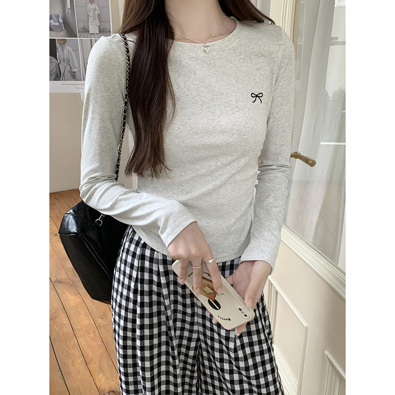 Butterfly Embroidered Slim Base Shirt Women Autumn Top