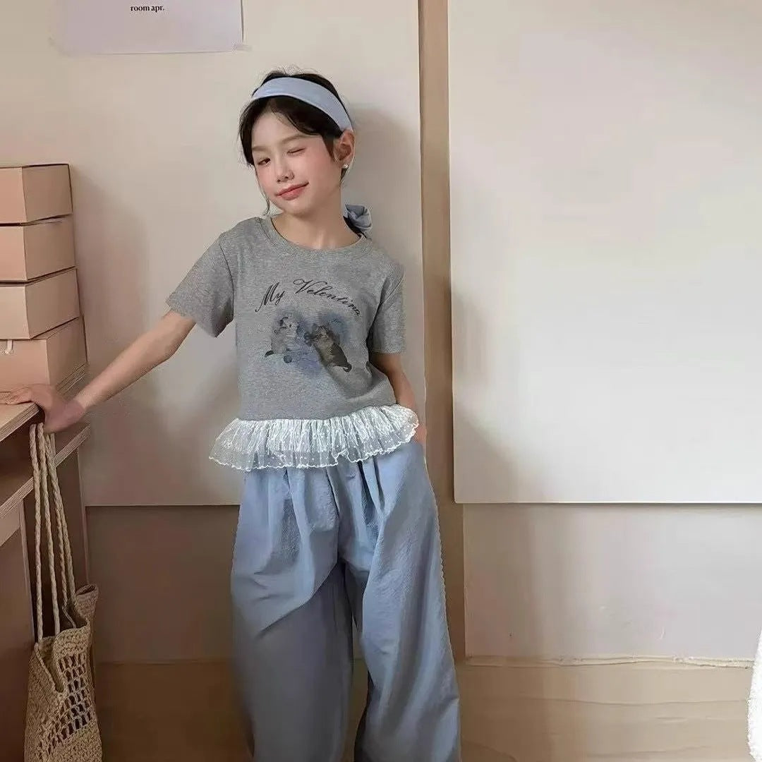 Girls Summer Lace Two-Piece Set – Trendy 2025 – Summer Kids Fashion Nepal | Tudoholic