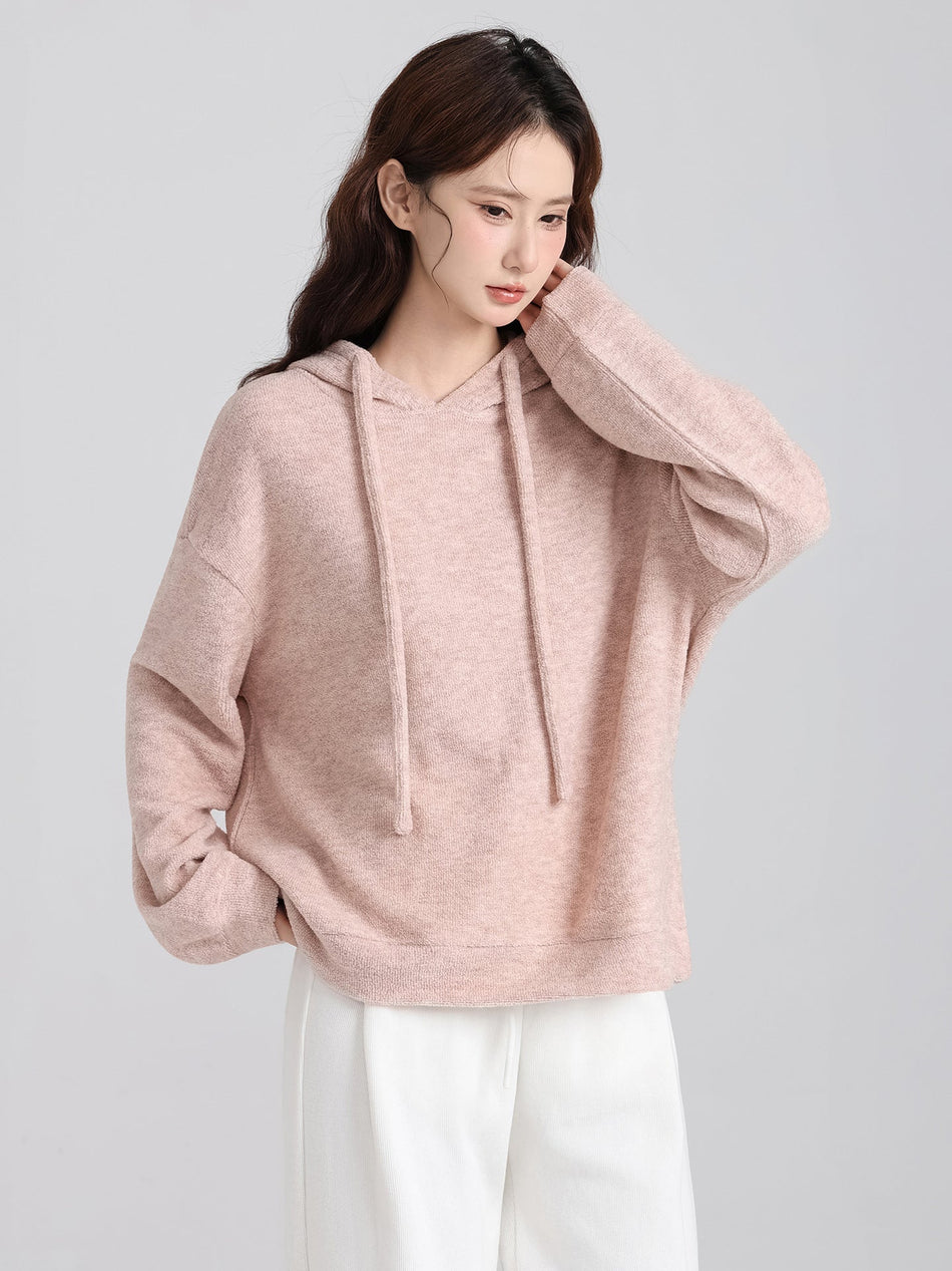 Pink Hooded Sweatshirt Women Loose Winter Sweater