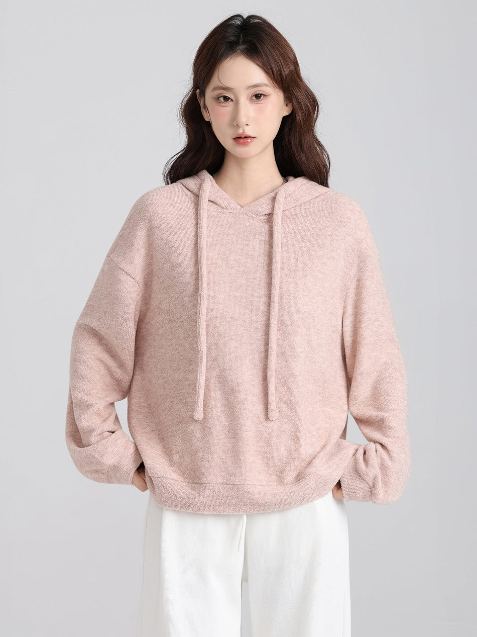 Pink Hooded Sweatshirt Women Loose Winter Sweater