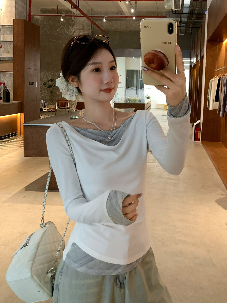 Off-Shoulder Ruched Waist Long Sleeve T-Shirt Women 2026