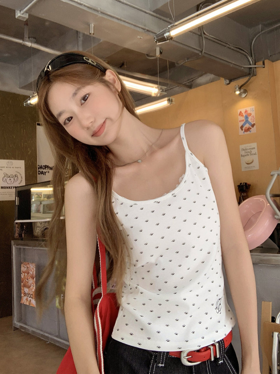 Polka Dot Lace Camisole Top Women 2026 Summer