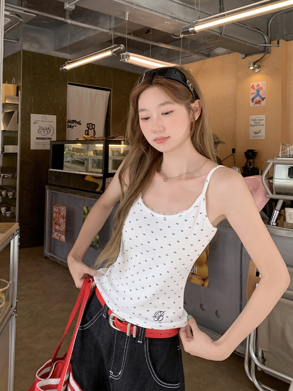 Polka Dot Lace Camisole Top Women 2026 Summer
