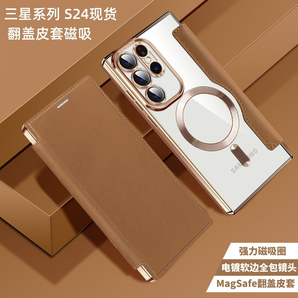 Samsung S26 Ultra Gold Magnetic Leather Flip Case