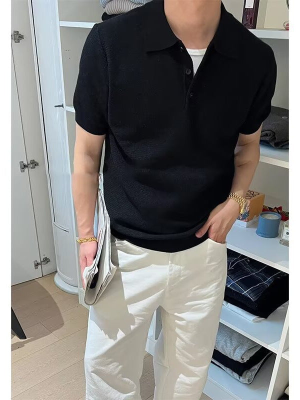Textured Polo Collar Business Casual T-Shirt