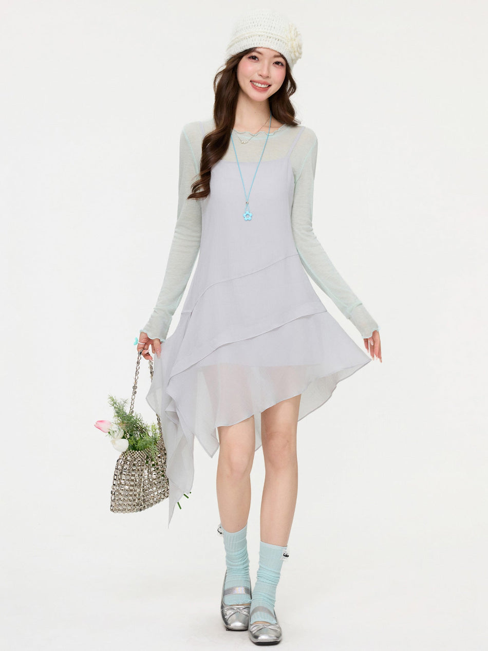 Gray Irregular Sleeveless Midi Camisole Dress