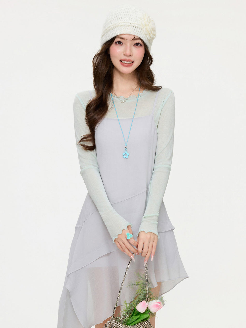 Gray Irregular Sleeveless Midi Camisole Dress