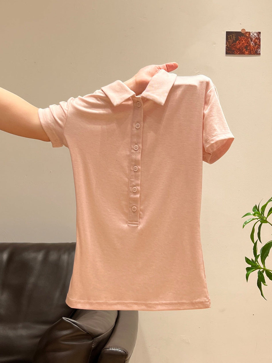 Polo Lapel Slim Fit Waist T-Shirt Women Summer