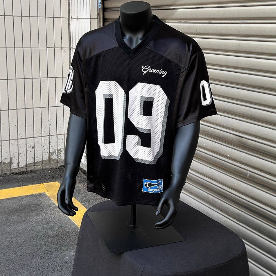Mesh V-Neck Sports Jersey Summer T-Shirt