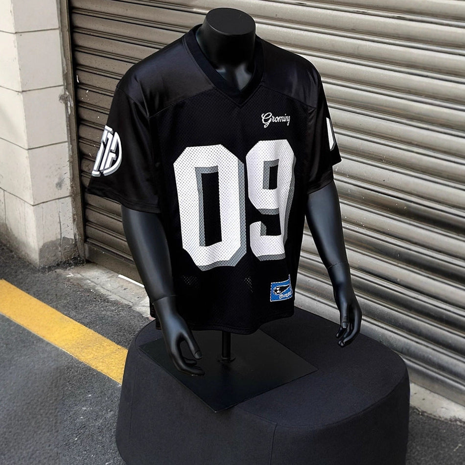 Mesh V-Neck Sports Jersey Summer T-Shirt