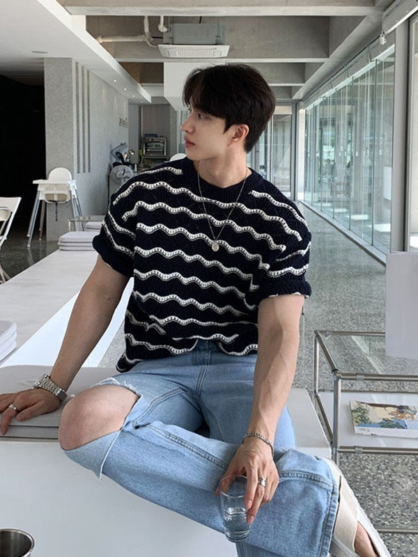 Knitted Hollow Striped Retro Summer T-Shirt