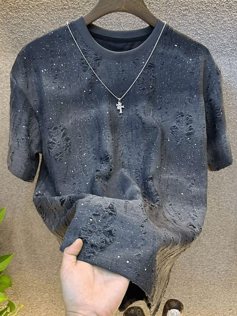 Starry Gradient Ripped Loose Summer T-Shirt