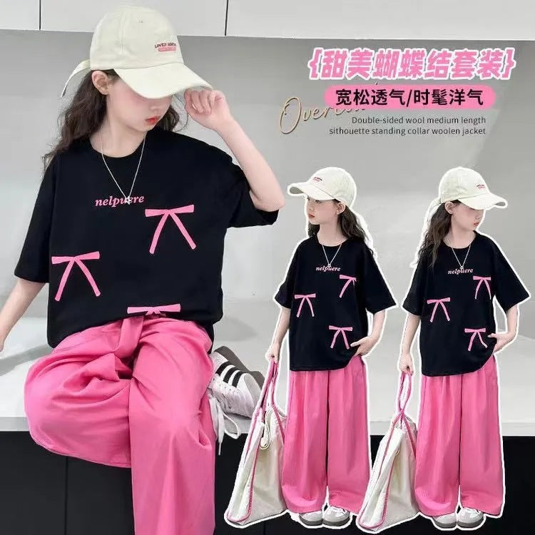 Girls Summer Sportswear 2025 – Bow Two-Piece Set – Summer Kids Fashion Nepal | Tudoholic