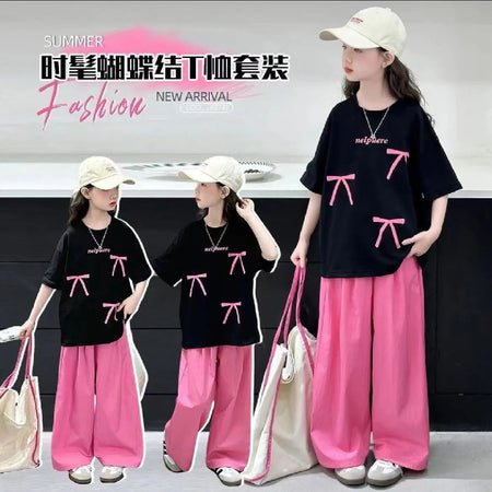 Girls Summer Sportswear 2025 – Bow Two-Piece Set – Summer Kids Fashion Nepal | Tudoholic