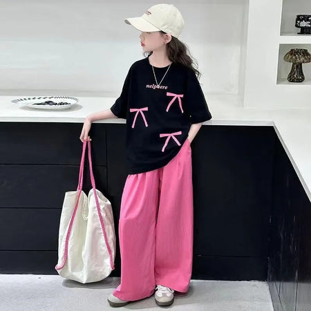 Girls Summer Sportswear 2025 – Bow Two-Piece Set – Summer Kids Fashion Nepal | Tudoholic
