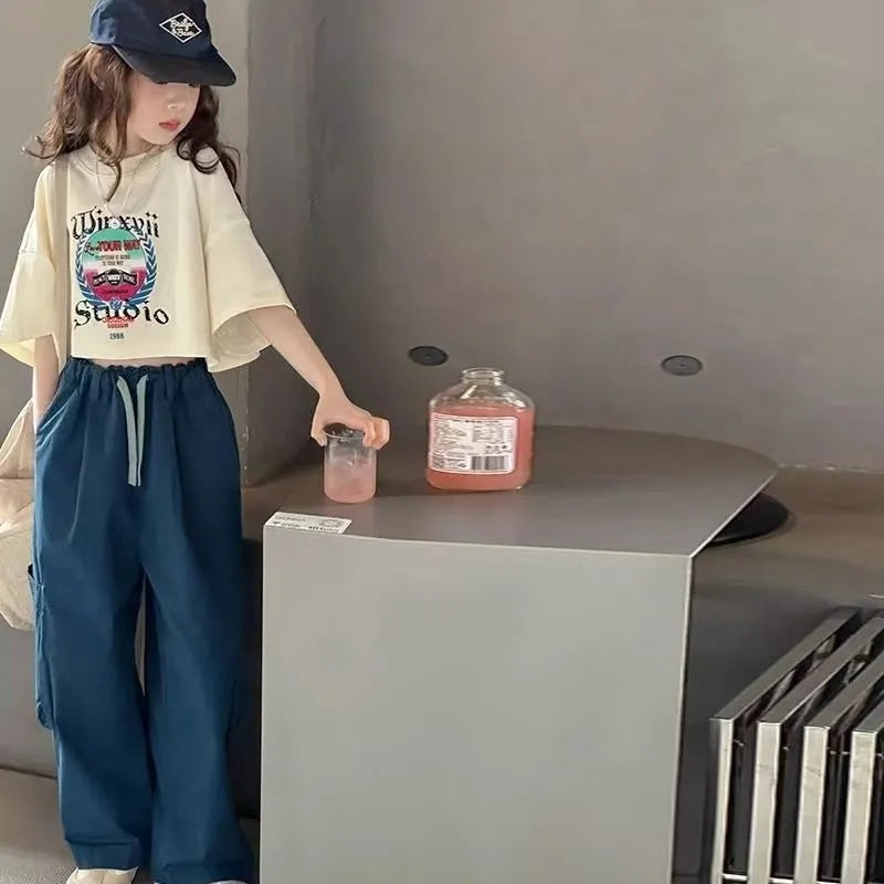 Girls Summer Leisure Set 2025 – Wide-Leg Two-Piece – Summer Kids Fashion Nepal | Tudoholic