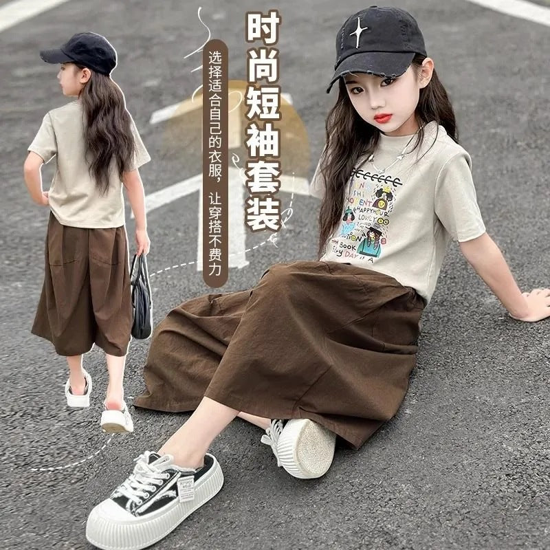 Girls Summer 2025 Two-Piece Wide-Leg Fashion Set – Summer Kids Fashion Nepal | Tudoholic