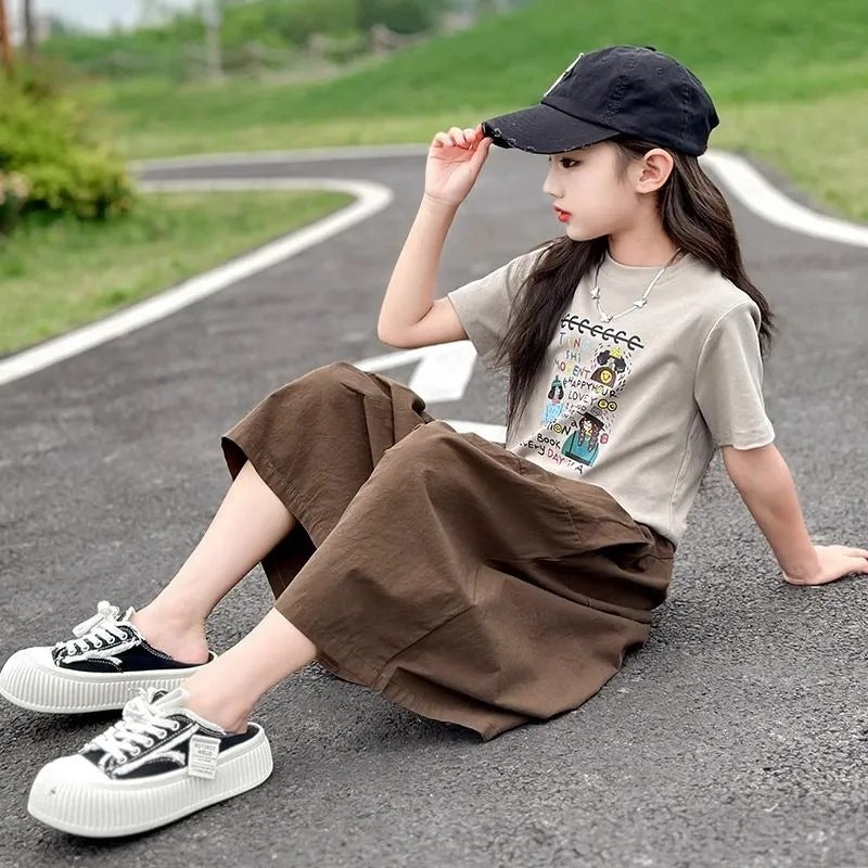 Girls Summer 2025 Two-Piece Wide-Leg Fashion Set – Summer Kids Fashion Nepal | Tudoholic