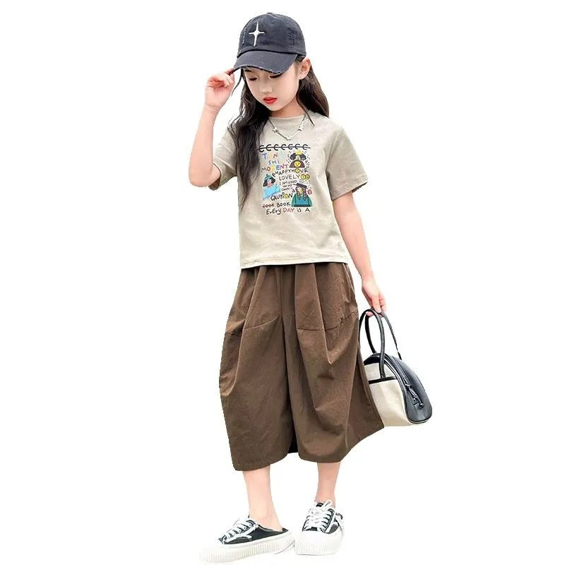 Girls Summer 2025 Two-Piece Wide-Leg Fashion Set – Summer Kids Fashion Nepal | Tudoholic