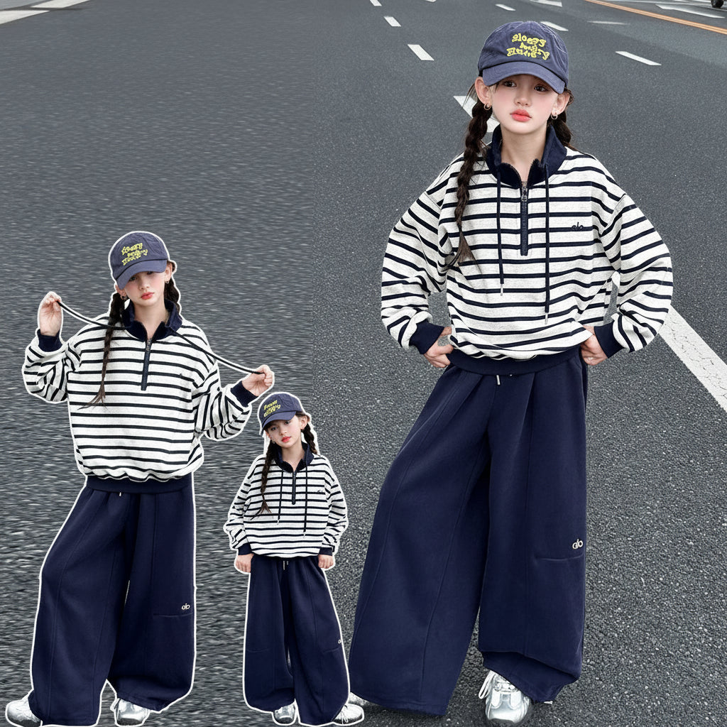 Girls 2026 Korean-Style Striped Two-Piece Suit – Kids Fashion Nepal | Tudoholic