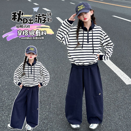 Girls 2026 Korean-Style Striped Two-Piece Suit – Kids Fashion Nepal | Tudoholic