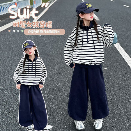 Girls 2026 Korean-Style Striped Two-Piece Suit – Kids Fashion Nepal | Tudoholic