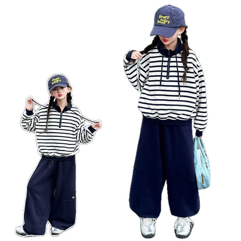 Girls 2026 Korean-Style Striped Two-Piece Suit – Kids Fashion Nepal | Tudoholic