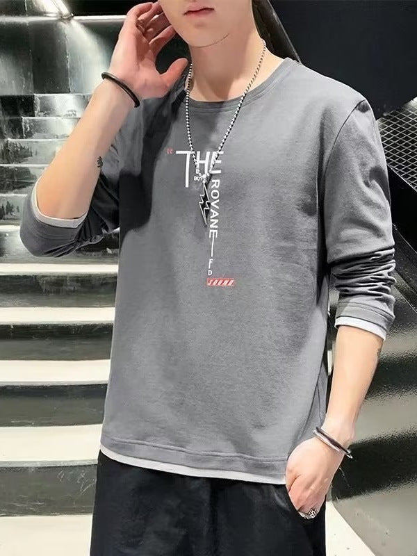 Fake Two-Piece Loose Long Sleeve Casual T-Shirt