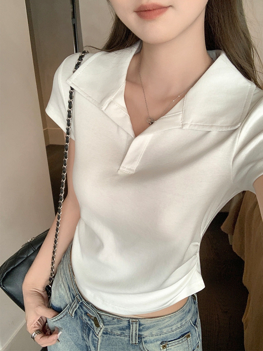 Korean Polo Lapel One-Shoulder Top Women Summer