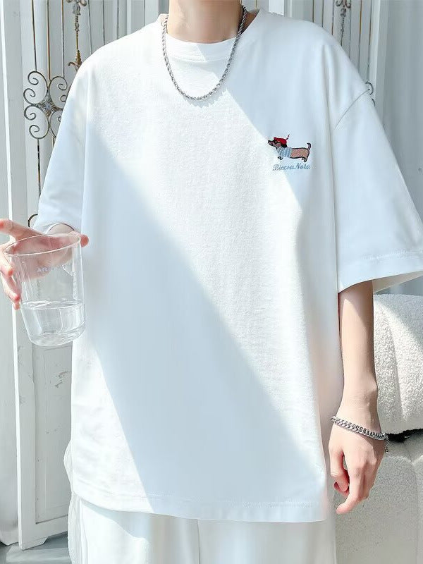 Dachshund Print Oversized White Summer T-Shirt
