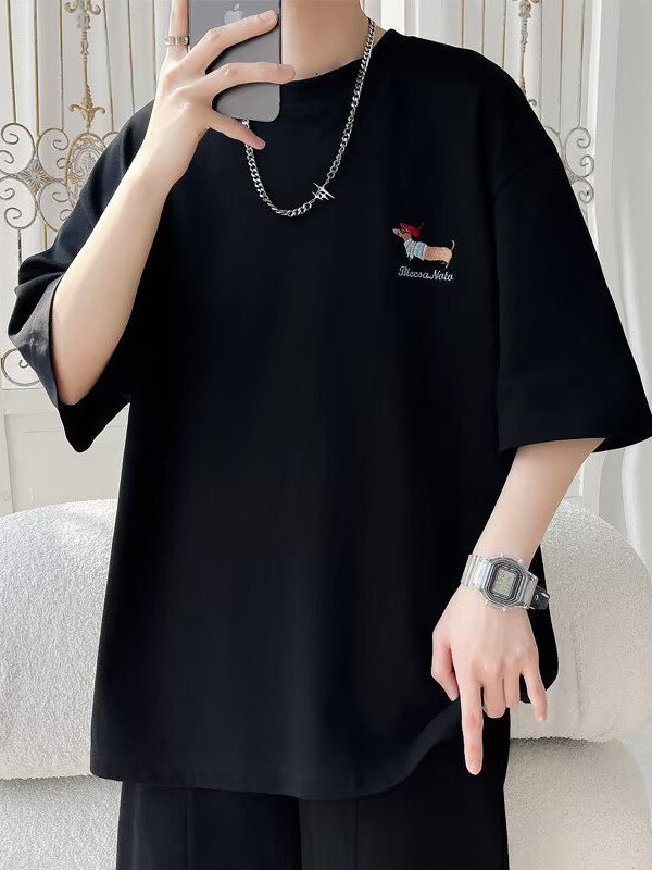 Dachshund Print Oversized White Summer T-Shirt