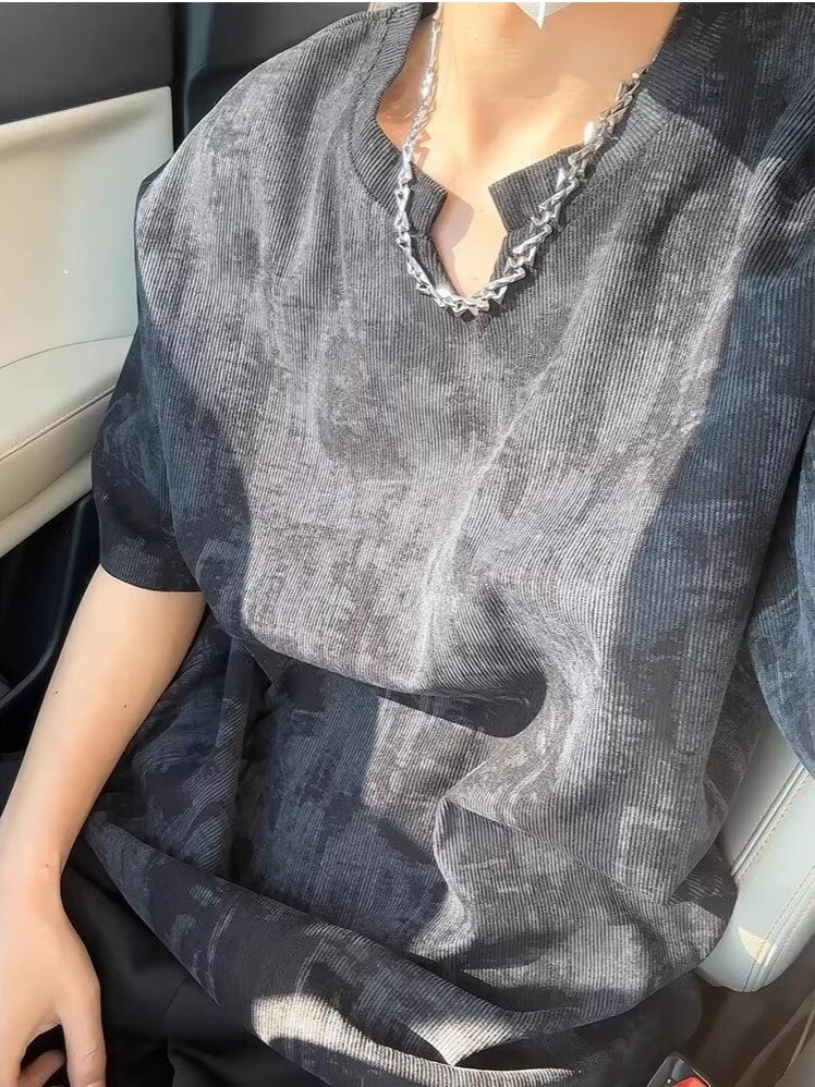 Chinese Style Tie-Dye V-Neck Loose T-Shirt