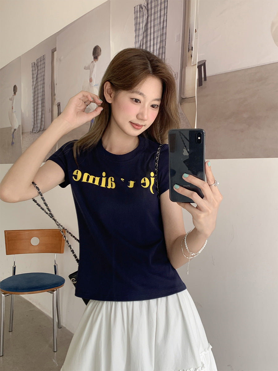 Korean Letter Print Cotton T-Shirt Women Summer