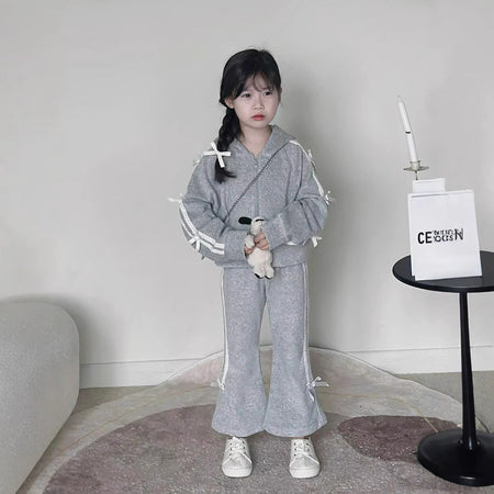 Kids 2025 Autumn Gray Hooded Sweater & Flared Pants – Spring Autumn Kids Fashion Nepal | Tudoholic