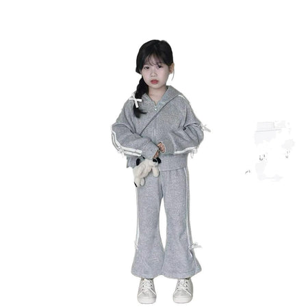Kids 2025 Autumn Gray Hooded Sweater & Flared Pants – Spring Autumn Kids Fashion Nepal | Tudoholic