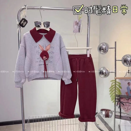 Girls 2024 Autumn-Winter Fleece Two-Piece Set – Winter Kids Fashion Nepal | Tudoholic