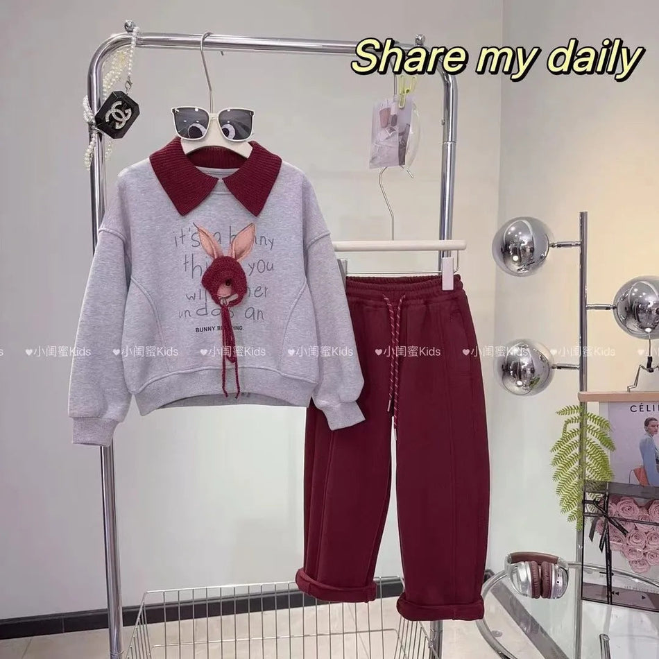 Girls 2024 Autumn-Winter Fleece Two-Piece Set – Winter Kids Fashion Nepal | Tudoholic