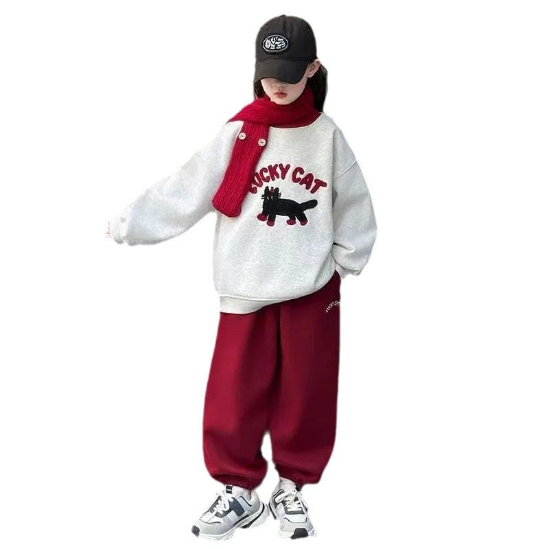 Girls 2024 Fleece-Lined Autumn-Winter Two-Piece Set – Winter Kids Fashion Nepal | Tudoholic