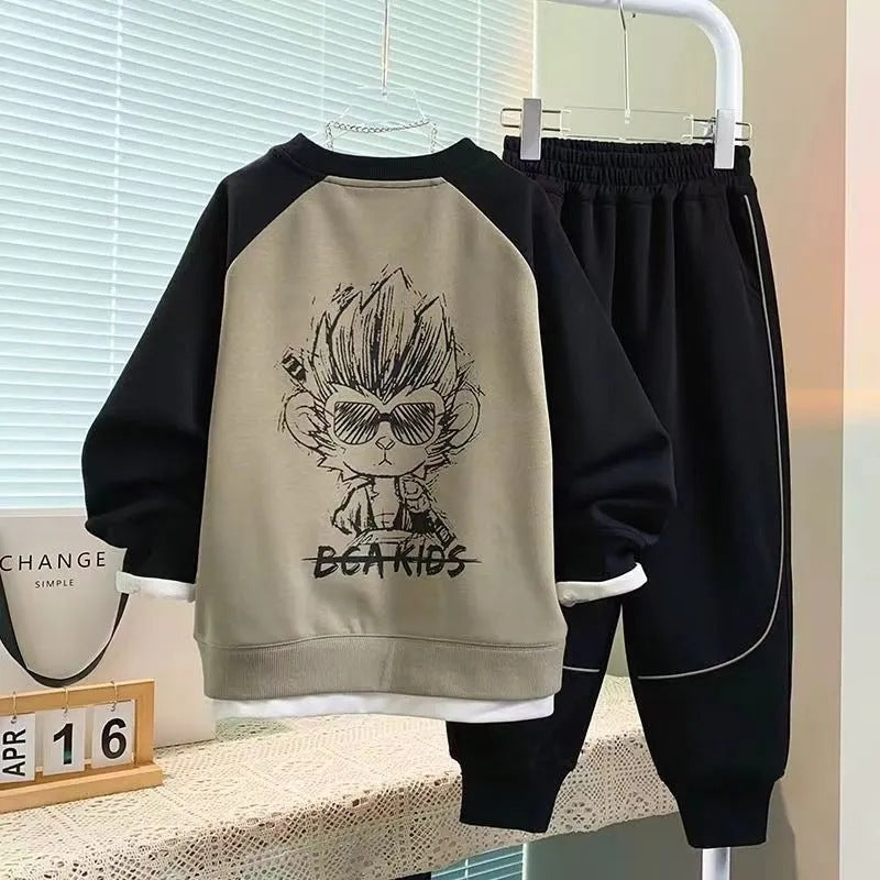 Boys 2025 Korean-Style Autumn Sports Two-Piece Set – Spring Autumn Kids Fashion Nepal | Tudoholic