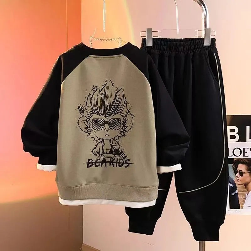 Boys 2025 Korean-Style Autumn Sports Two-Piece Set – Spring Autumn Kids Fashion Nepal | Tudoholic
