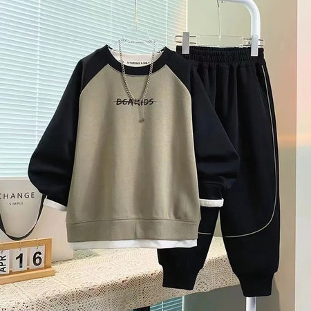 Boys 2025 Korean-Style Autumn Sports Two-Piece Set – Spring Autumn Kids Fashion Nepal | Tudoholic