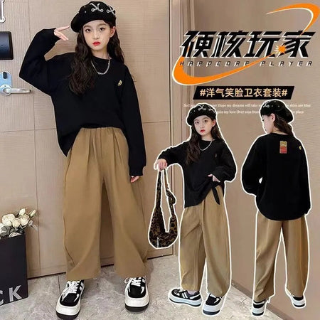 Girls 2024 Autumn Sweetshirt Two-Piece Sports Set – Spring Autumn Kids Fashion Nepal | Tudoholic